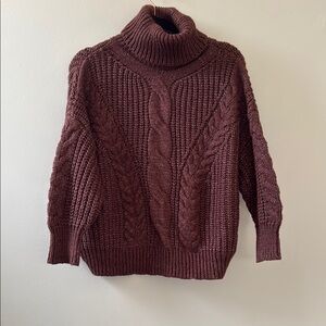 Cozy Brown Cable Knit Turtleneck Sweater